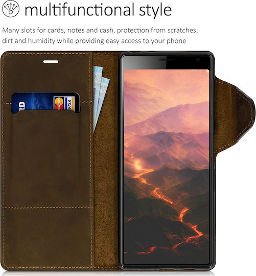 KWmobile Kalibri Suede Compass Buchen Sie Leder Braun (Xperia 10 Plus)