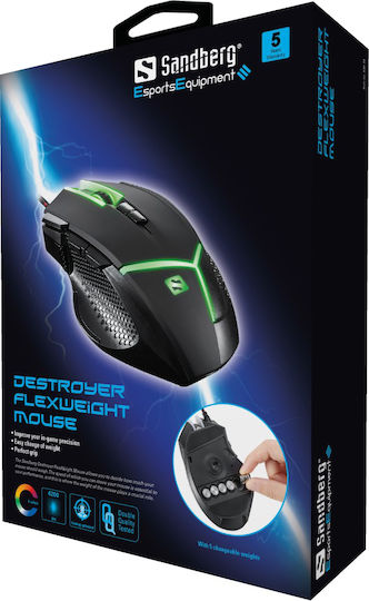Sandberg Destroyer FlexWeight RGB Gaming Mouse 4000 DPI Black