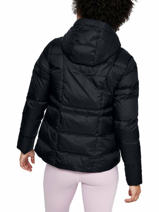 Under Armour Down Women's Short Puffer Jacket for Winter with Hood Black