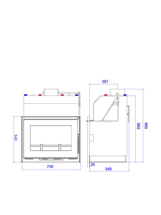 Metlor Central Vitrus ACW Șemineu cu inserție Lemn Radiator 22.7kW Drept cu o ușă care se deschide Rezervor de expansiune închis