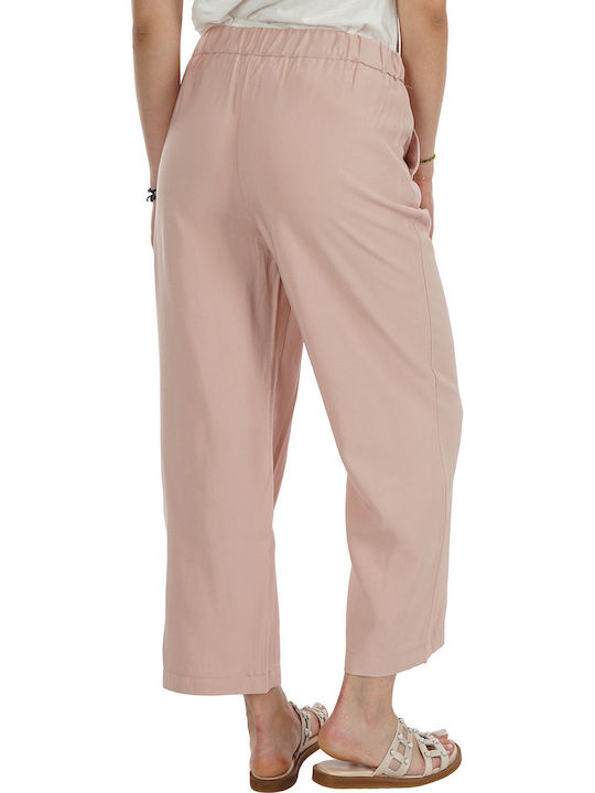 Only Women's High-waisted Fabric Capri Trousers in Wide Line Dirty Pink