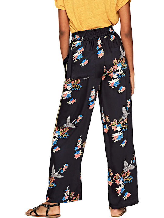 Pepe Jeans Hero Damen Hochtailliert Stoff Palazzo-Hose mit Gummizug Gestreift Schwarz