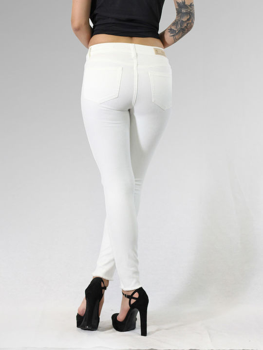 Staff Sandra Women's Jean Trousers Mid Rise in Skinny Fit White