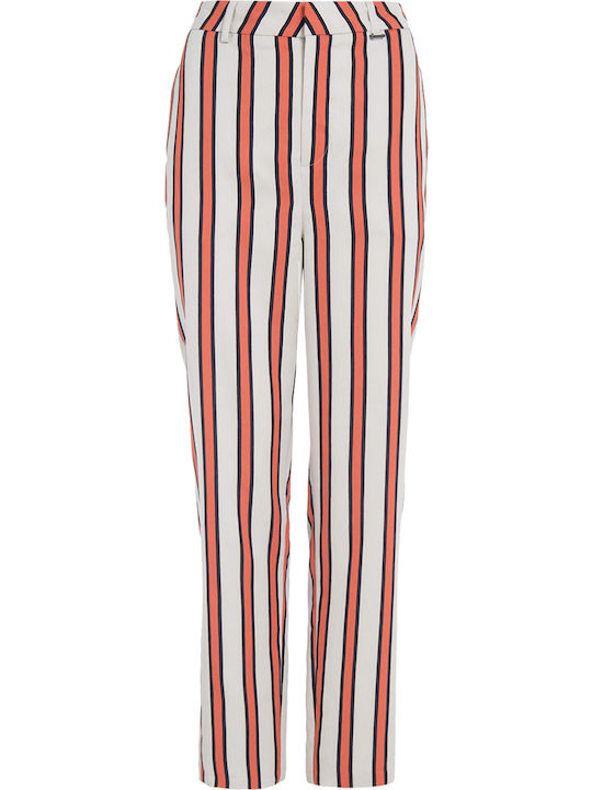 Pilu Damen Hoch tailliert Stoff Hose in Karotten Passform Gestreift Orange
