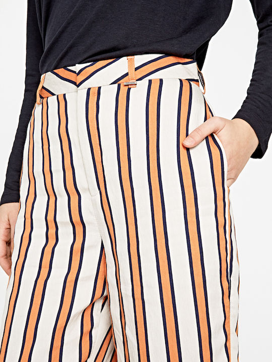 Pilu Damen Hoch tailliert Stoff Hose in Karotten Passform Gestreift Orange