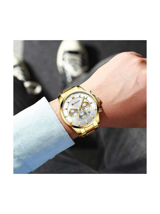 Curren Watch Chronograph Battery with Gold Metal Bracelet