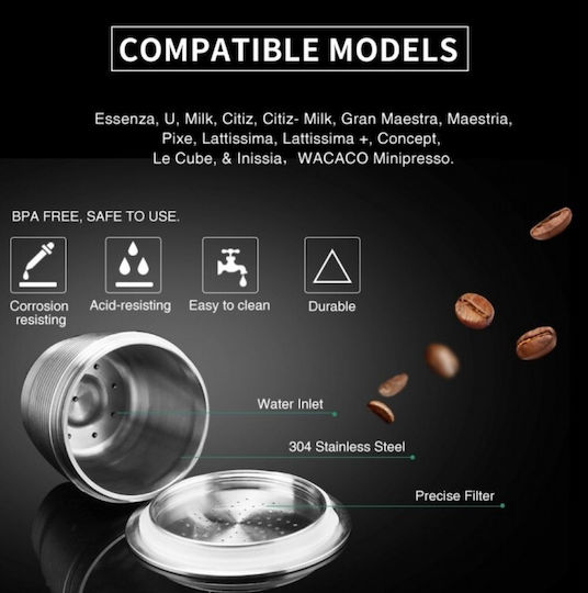 Boobam Refillable Capsule Stainless Steel Stainless steel Compatible with Machine Nespresso 1caps,tobolek