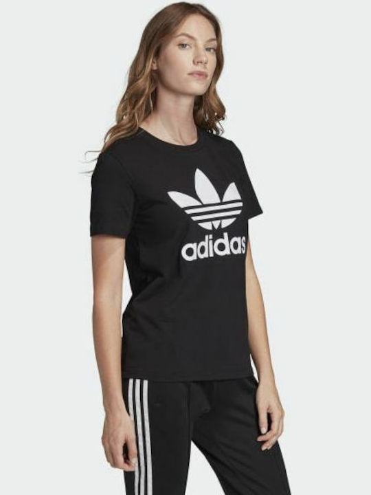Adidas Trefoil Γυναικείο T-shirt Μαύρο με Στάμπα
