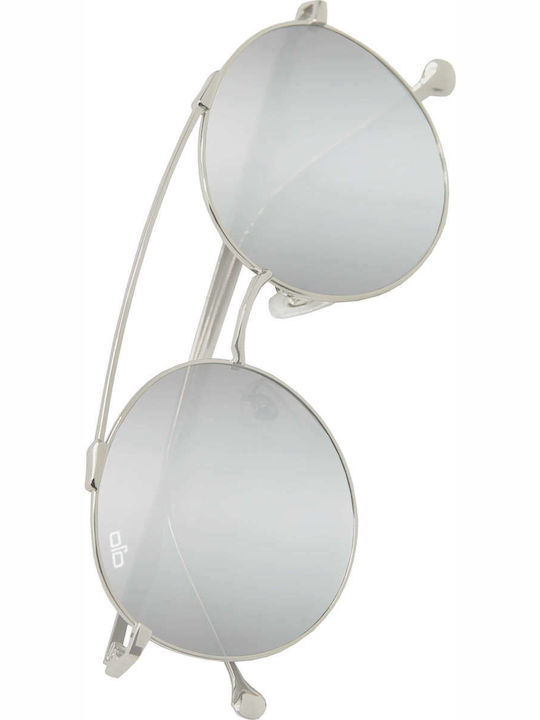 OJO Sunglasses Round Sunglasses for Men with Silver Metallic Frame and Silver Mirror Lenses