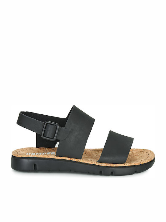 Oruga Leather Women's Flat Sandals in Black Color
