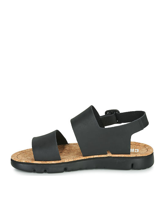 Oruga Leather Women's Flat Sandals in Black Color