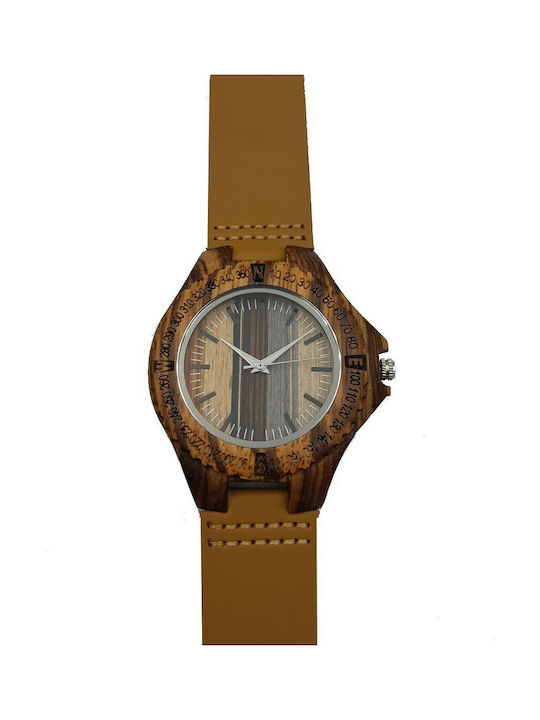 Watch Battery with Brown Wooden Bracelet