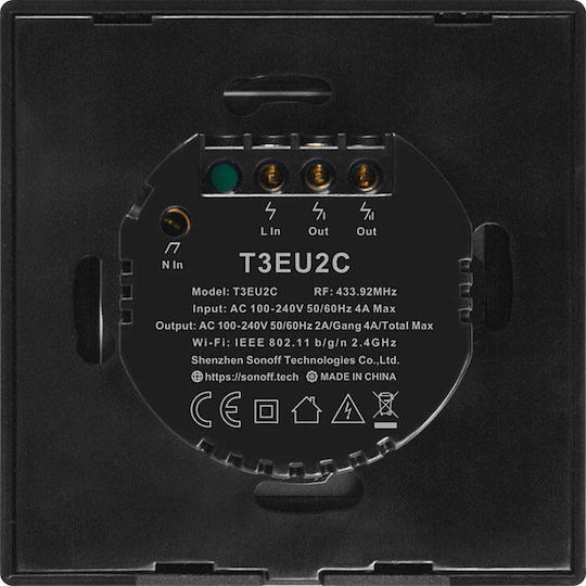 Sonoff Recessed Touch Wall Switch Wi-Fi Lighting Two-Way with Frame Black