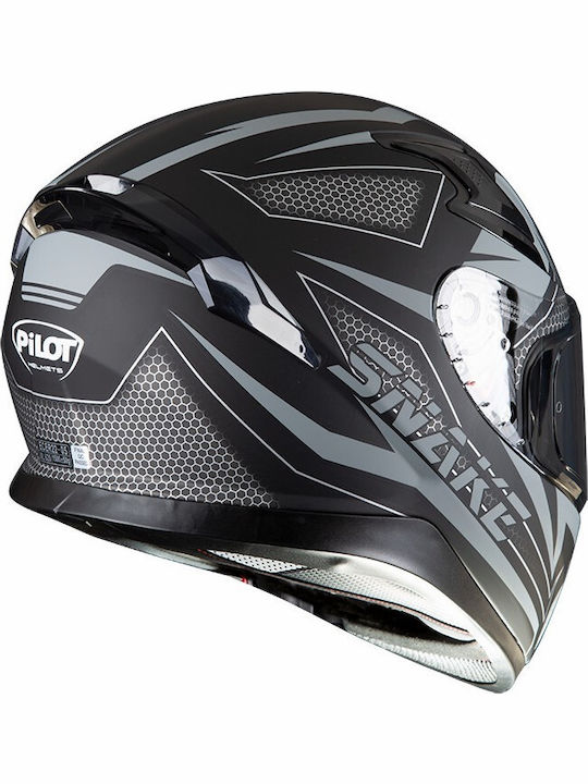 Pilot Snake Black/Grey Matt Motorcycle Helmet Full Face ECE 22.05 1500gr with Sun Visor