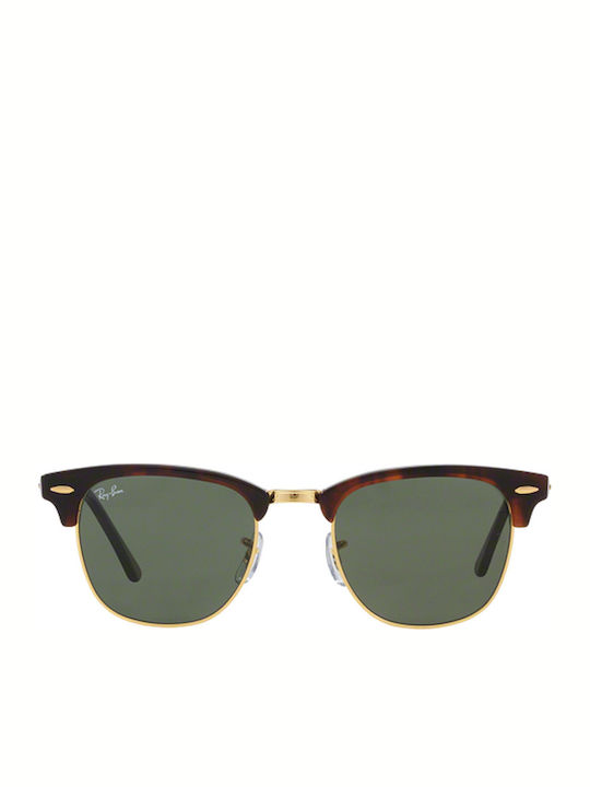 Ray Ban Clubmaster Unisex Sunglasses with Brown Tartaruga Plastic Frame and Green Lens RB3016 W0366