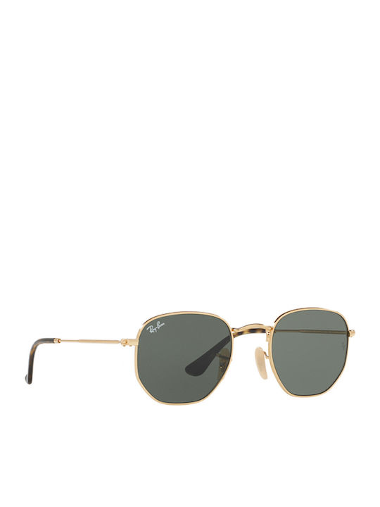 Ray Ban Hexagonal Unisex Sunglasses with Gold Metal Frame and Green Lens RB3548N 001