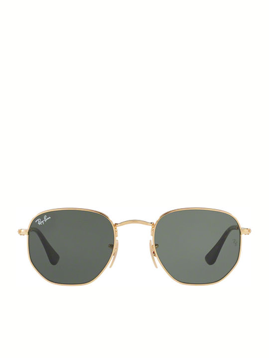 Ray Ban Hexagonal Unisex Sunglasses with Gold Metal Frame and Green Lens RB3548N 001