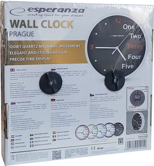 Esperanza Prague Silent Ceas de Perete Plastic Alb Ø20cm