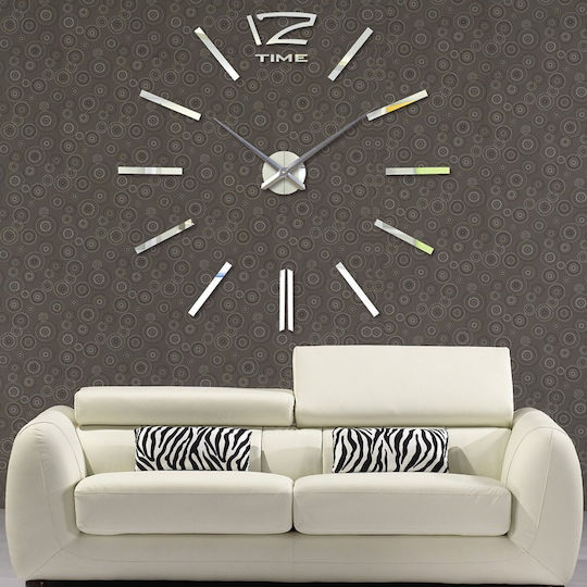 Mirror Hour Do It Yourself 3D Wall Clock Sticker Plastic Silver