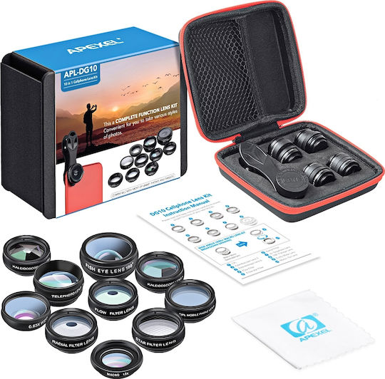 Apexel APL-DG10 Phone Camera Lens Set Fisheye / Telephoto / Wide Angle / Macro / Polarizer 15x 10pcs