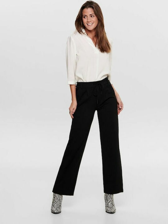 Only Women's High-waisted Fabric Trousers with Elastic in Wide Line Black