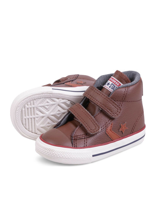 Chuck Taylor All Star Star Player Kids Sneakers High with Hoop & Loop Closure Brown