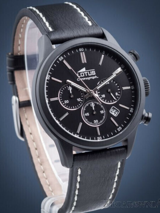 Lotus Watches Ceas Barbătesc 41mm Cronograf Baterie cu Curea din Piele Neagră