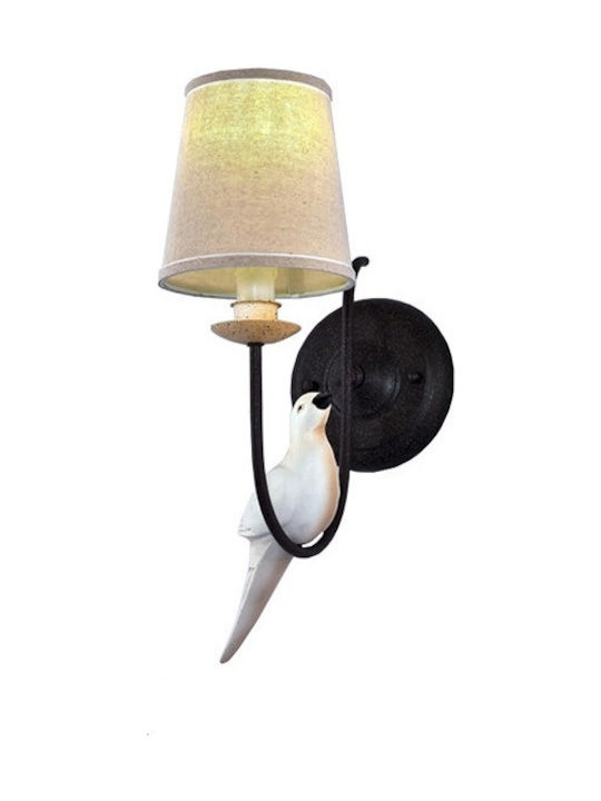 GloboStar Bird Винтидж Осветително тяло За стена с фасунга E14 Черен 16x16x16см.