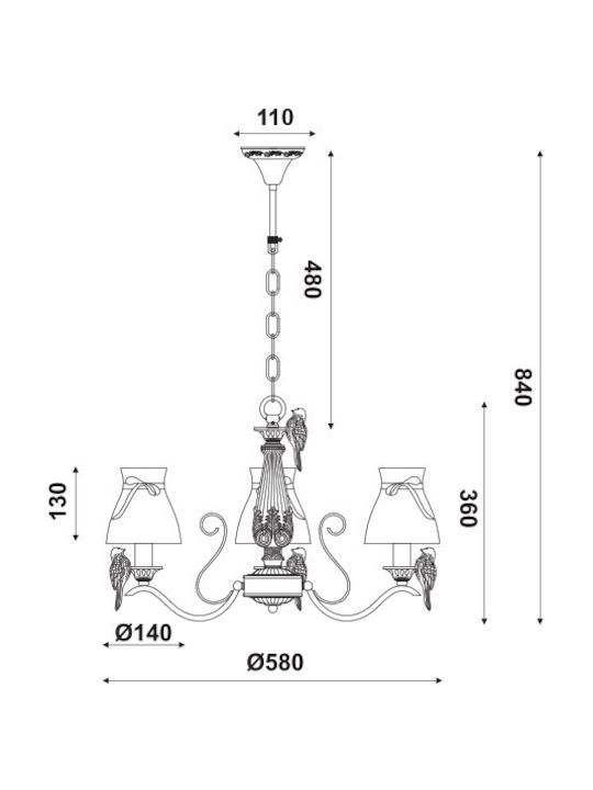 Aca Ekavi Πολυέλαιος 3xE14 Ø58cm με Καπέλα Λευκός EG166083PW
