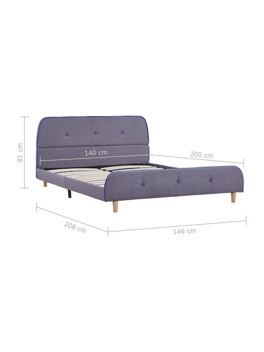 Double Bed Upholstered with Gray Fabric for Mattress 140x200cm