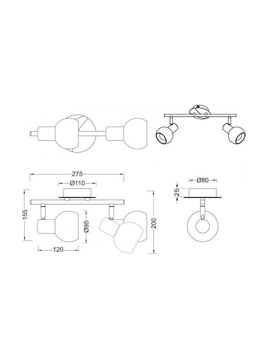 Trio Lighting Antibes Double Spot with Socket E14 in Silver Color