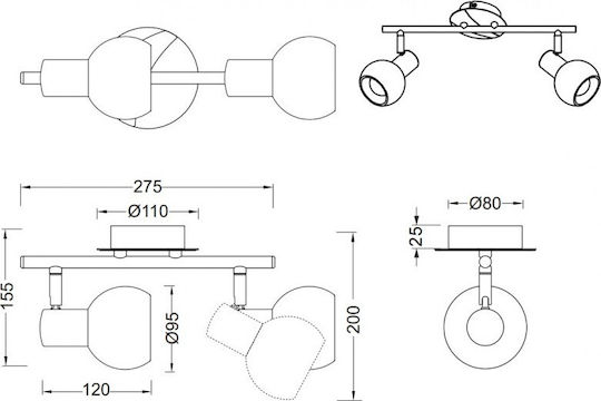 Trio Lighting Antibes Διπλό Σποτ με Ντουί E14 σε Ασημί Χρώμα