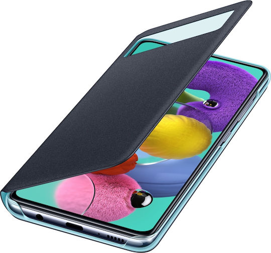 Samsung S View Калъф Портфейл Изкуствена Кожа Черен Galaxy A51