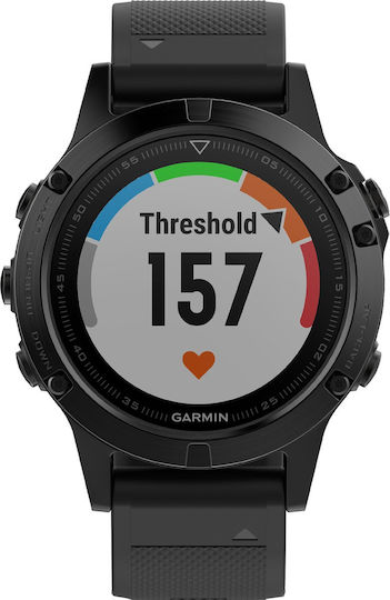 Garmin Fenix 5 Stainless Steel 47mm Αδιάβροχο Smartwatch με Παλμογράφο (Black with Black Band)