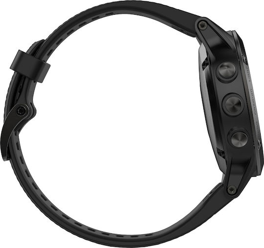Garmin Fenix 5 Stainless Steel 47mm Αδιάβροχο Smartwatch με Παλμογράφο (Black with Black Band)