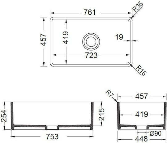 Bocchi 1138 1139-400 Sub masă Chiuvetă Porțelan L76xW46cm Negru mat