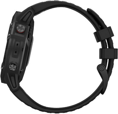 Garmin Fenix 6 Pro Stainless Steel 47mm Αδιάβροχο Smartwatch με Παλμογράφο (Black with Black Band)