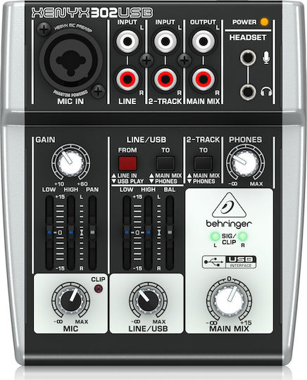Behringer Xenyx 302 USB Mixer Αναλογική Κονσόλα 5 Καναλιών με Phantom Power & 1 Εισόδο XLR