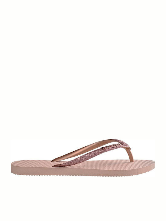 Slim Glitter Women's Flip Flops in Rose Gold Color