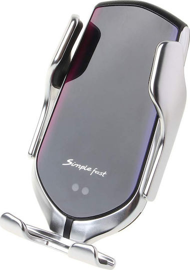Βάση Κινητού Αυτοκινήτου Smart Sensor Silver R1 με Ρυθμιζόμενα Άγκιστρα και Ασύρματη Φόρτιση Ασημί