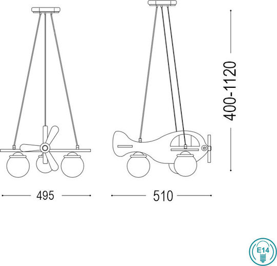 Ideal Lux Flugzeug Kronleuchter Kinderdeckenleuchte Deckenleuchte 40W mit Fassung E14 Blue 49.5cm