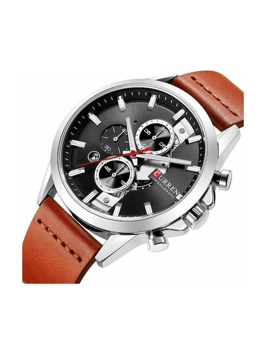 Curren Uhr Chronograph Batterie mit Orange Lederarmband