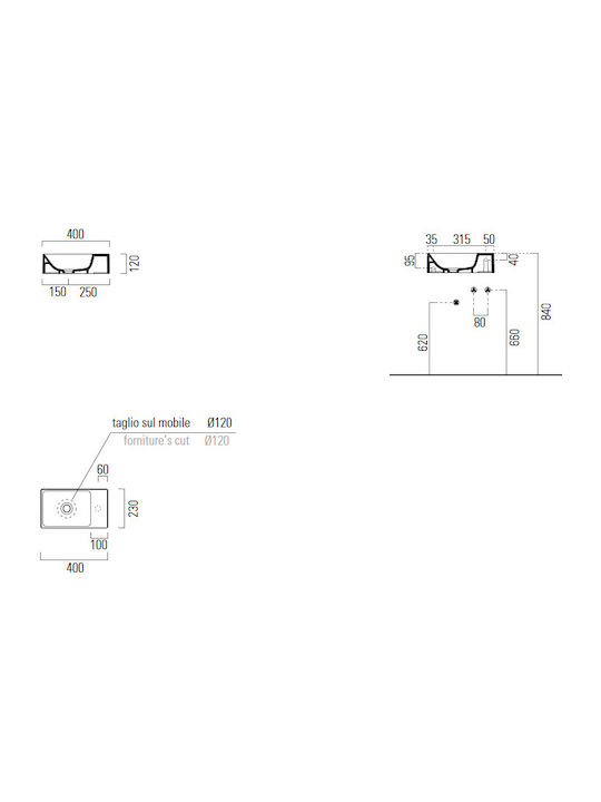 GSI Kube-X Countertop Sink Porcelain 40x23x12cm White