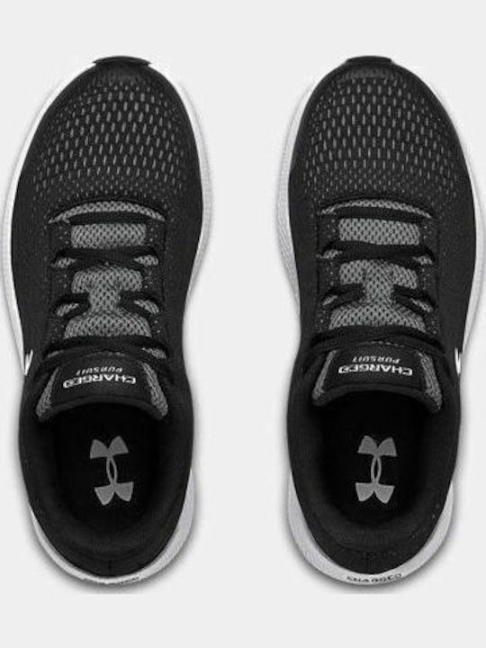 Grade School UA Charged Pursuit 2 Kids Sports Shoes Running with Laces Black