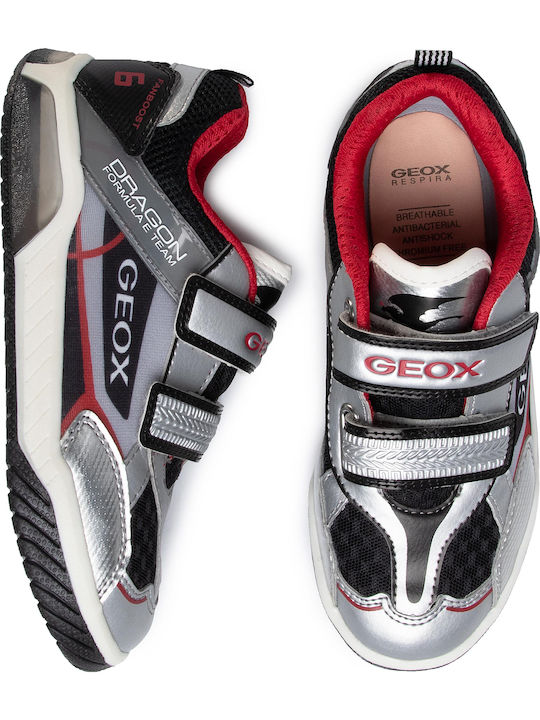 Inek Παιδικά Sneakers Ανατομικά με Σκρατς & Φωτάκια Ασημί