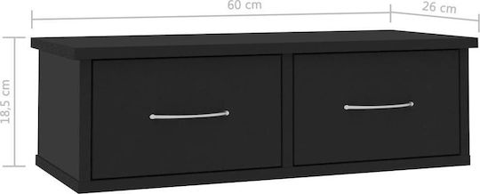 Wandregal Schwarz 60x26x18.5cm