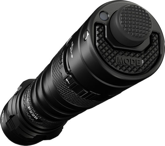 NiteCore Wiederaufladbar Taschenlampe LED IP68 mit maximaler Helligkeit 1800lm P22R 2x CR123 Schwarz