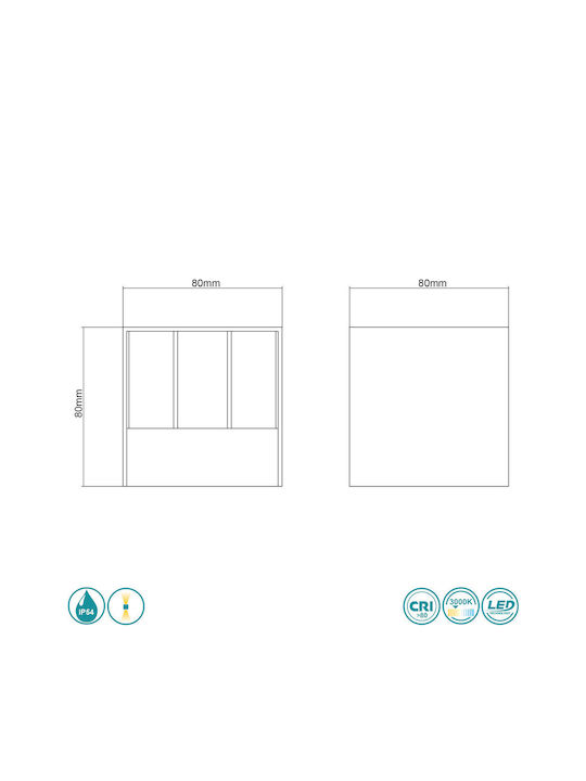 Trio Lighting Adaja Wall-Mounted Outdoor Ceiling Light LED IP54 3W with Warm White Light 8x8εκ.