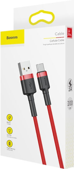 Baseus Cafule Braided USB 2.0 Cable USB-C male - USB-A 18W Κόκκινο 1m CATKLF-B09