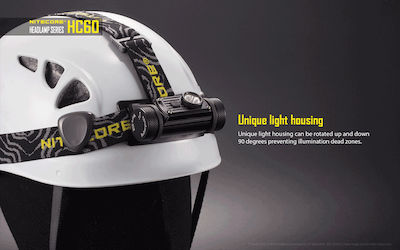 NiteCore Rechargeable Headlamp LED Waterproof IPX7 with Maximum Brightness 1000lm HC60 2 x CR123
